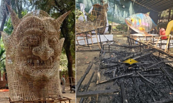 চারুকলায় পুড়ল শেখ হাসিনার মুখাকৃতি